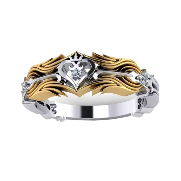 Flame Heart Gilded 18K Gold Two-Tone Heart Diamond Ring