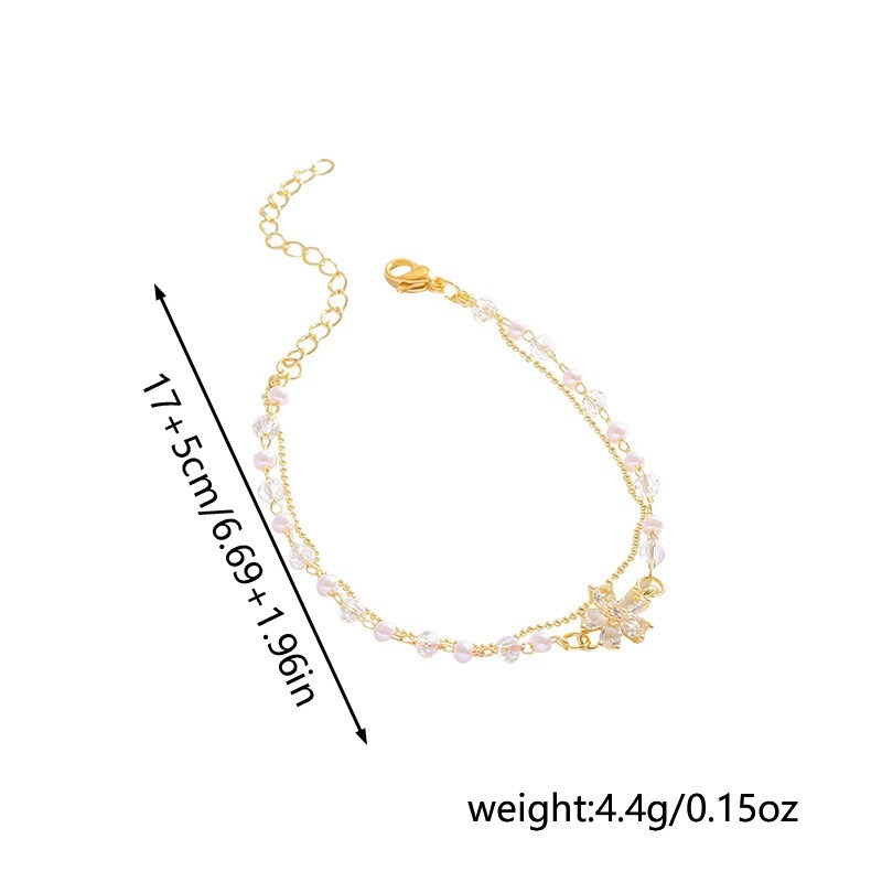 Gilded Flower Whisper 18K Gold Pearl & Crystal Double-Layer Bracelet