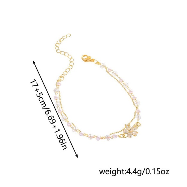 Gilded Flower Whisper 18K Gold Pearl & Crystal Double-Layer Bracelet