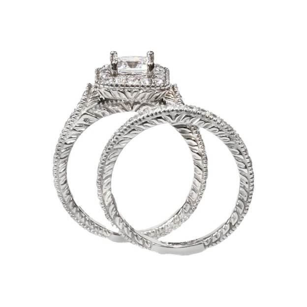 Luxury Square Radiance S925 Sterling Silver Full Pavé Square Diamond Ring Set