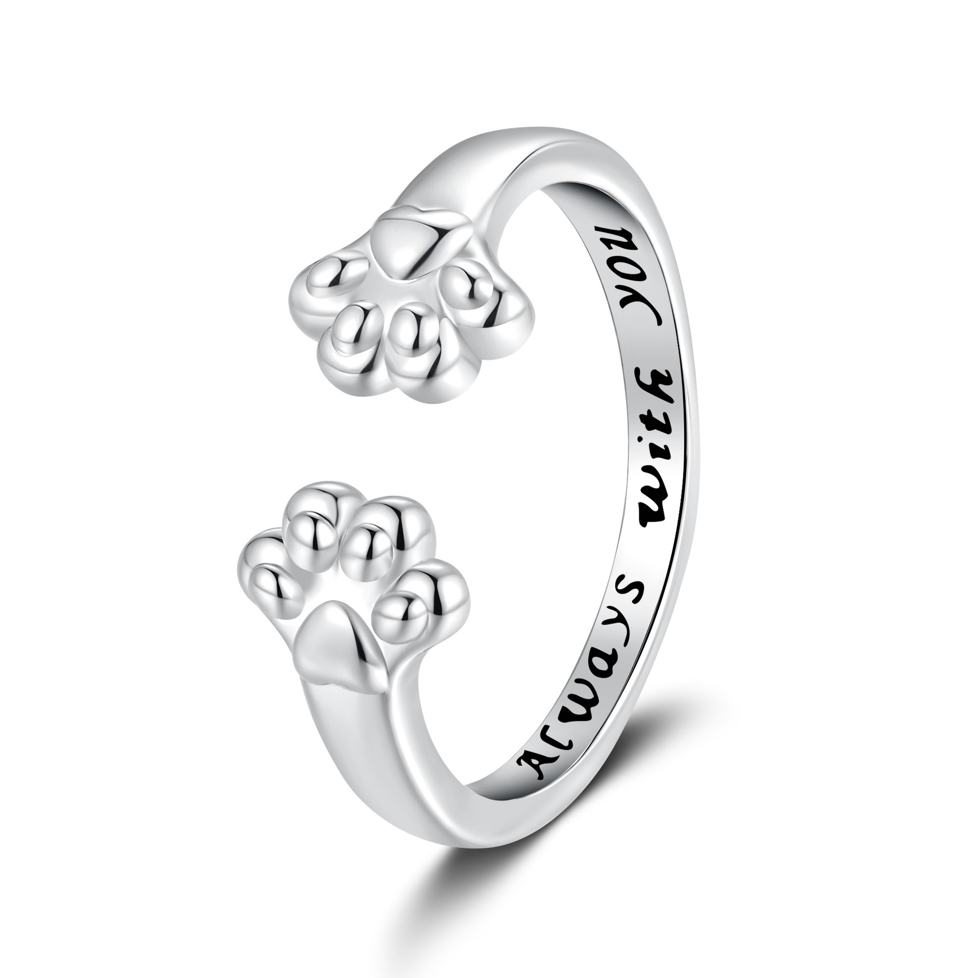 Paw Print Companion S925 Sterling Silver Cat Paw Open Ring