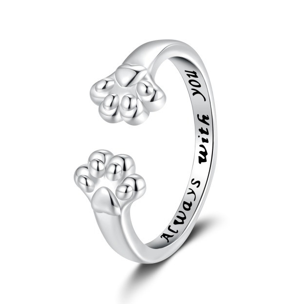 Paw Print Companion S925 Sterling Silver Cat Paw Open Ring