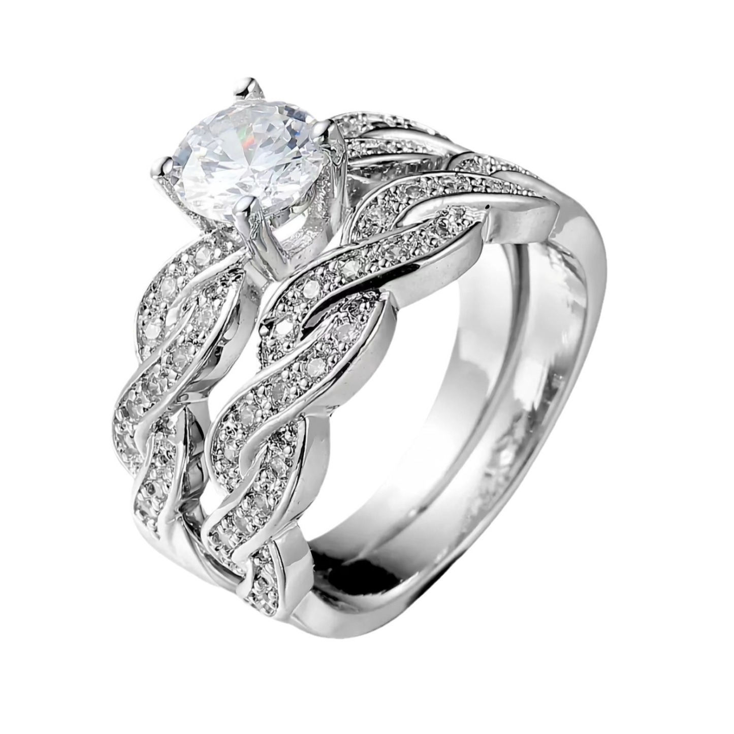 Wave Diamond Bond Two-Tone Full Pavé Wave Ring Set