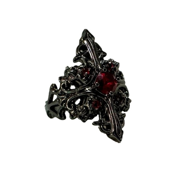 Midnight Crimson Black-Plated Gothic Ring