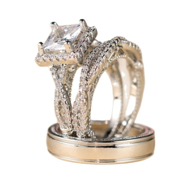 Eternal Square Diamond S925 Sterling Silver 4-Color Couple Ring Set A Promise of Unity at Your Fingertips