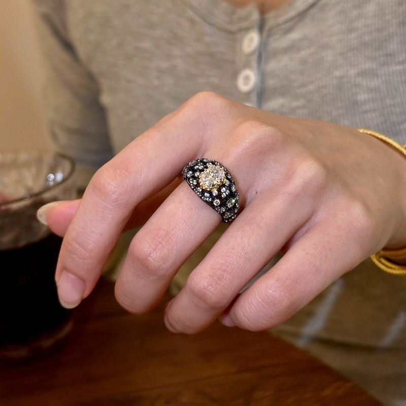 Black Gold Dream S925 Sterling Silver Black-Gold Plated Diamond Ring Set Vintage Modernity at Your Fingertips