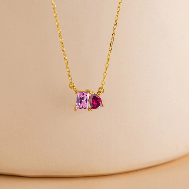 Dual Soul Bond Custom 18K Gold Dual Birthstone Necklace Timeless Keepsake of Heartfelt Connection