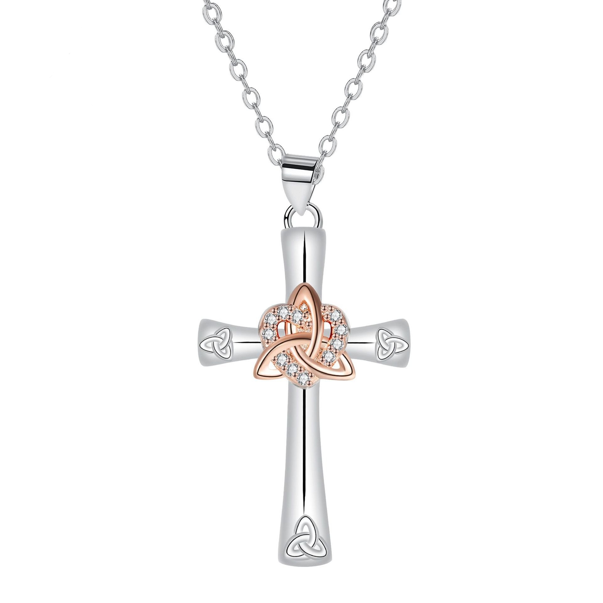 Celtic Covenant S925 Sterling Silver Two-Tone Cross Necklace Timeless Dual Protection Faith