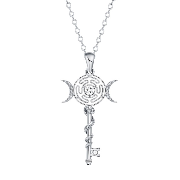 Hekate Magic Key S925 Sterling Silver Moon Labyrinth Snake Key Necklace Timeless Witchy Ward Mystic Power