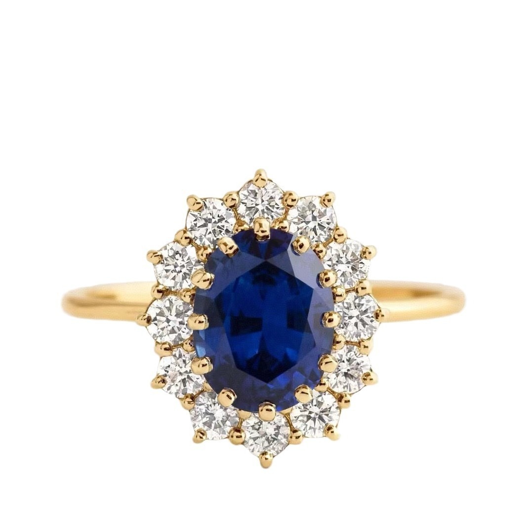 Light Luxury Sapphire Full-Diamond Ring - Gold Women's Engagement Proposal Band