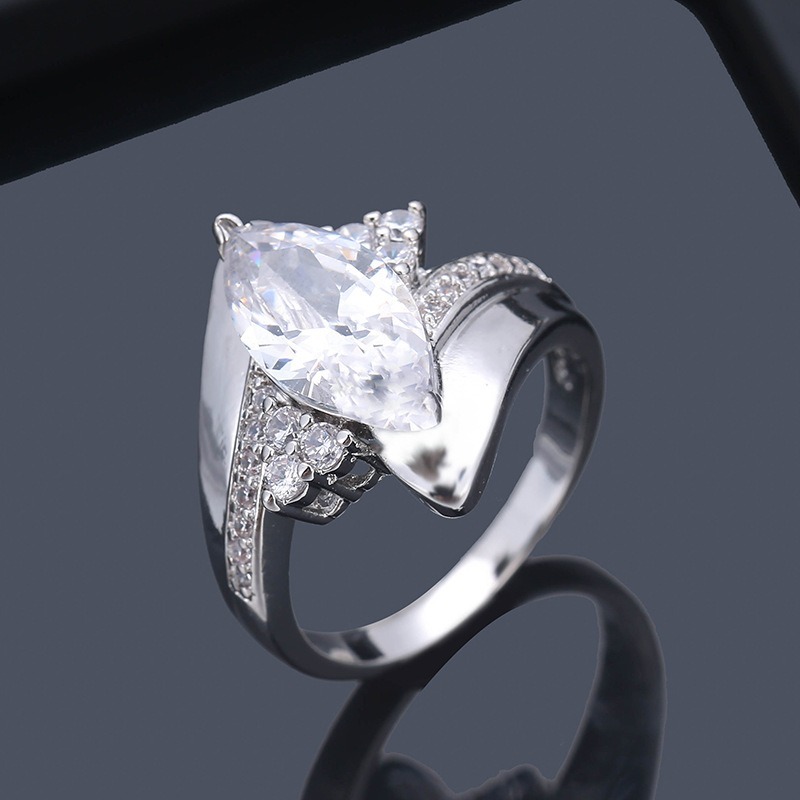 Prismatic Glow Platinum-Plated Marquise Gemstone Twist Ring