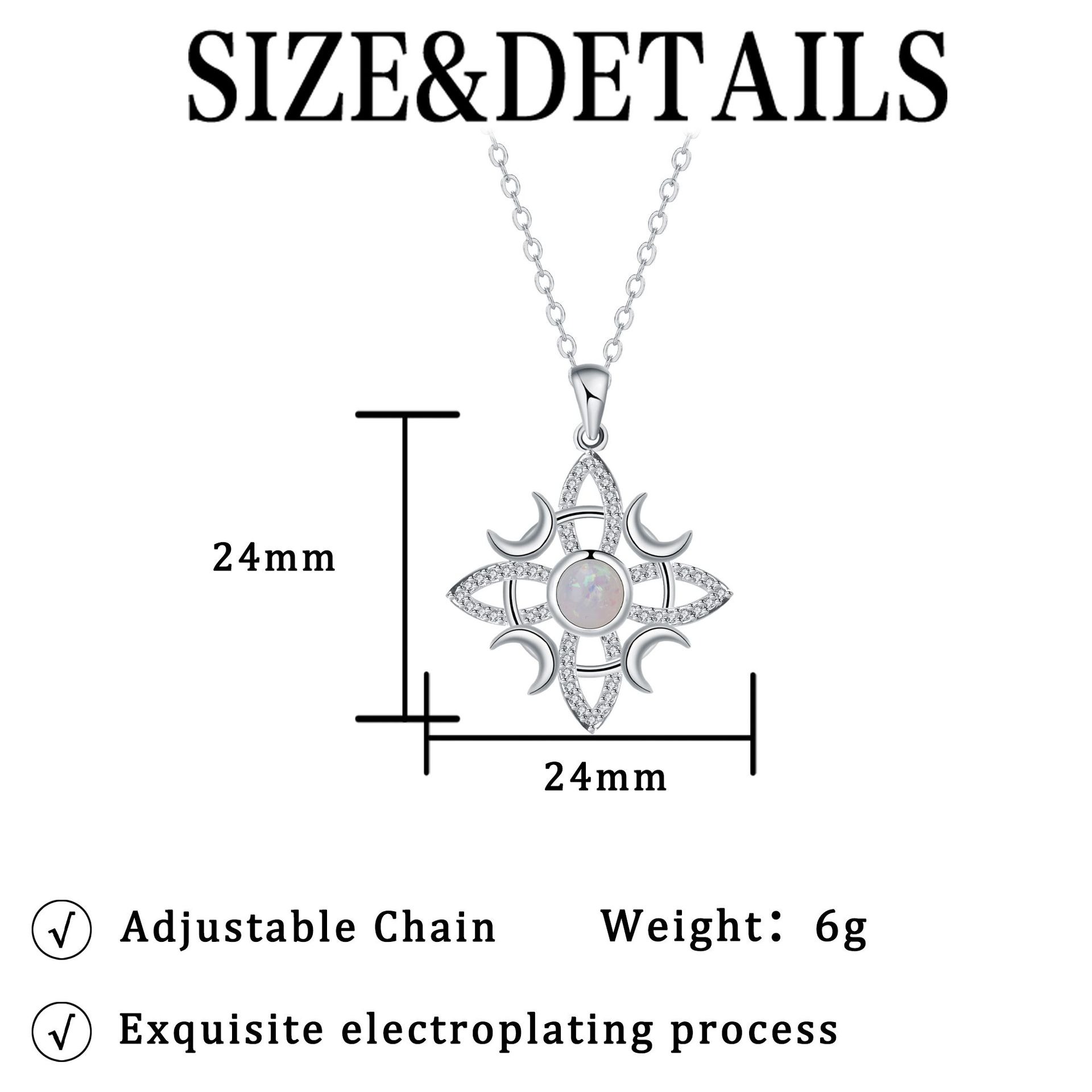 Celtic Moon Glow S925 Sterling Silver Opal Star-Moon Protection Necklace