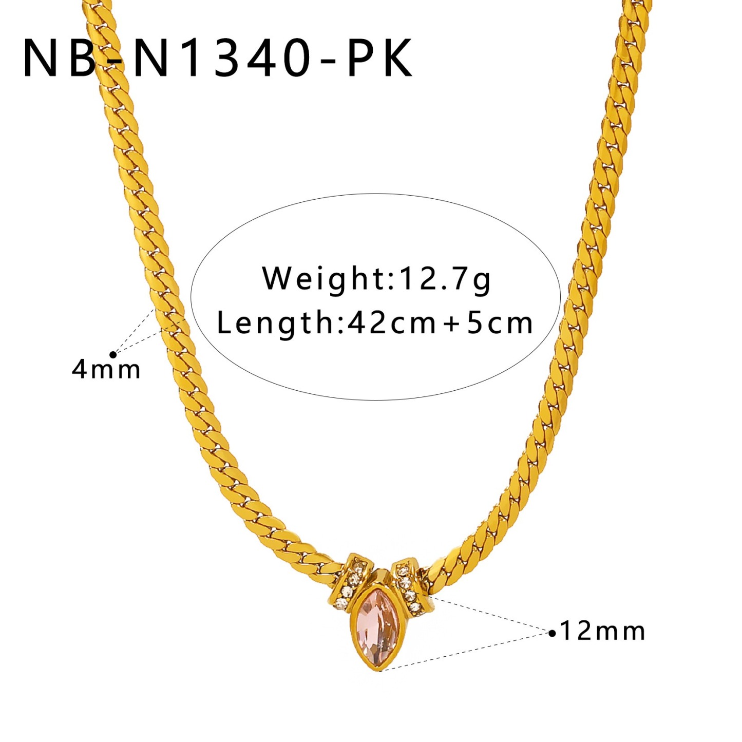 Marquise Gemstone Thin Gold Cuban Link Necklace