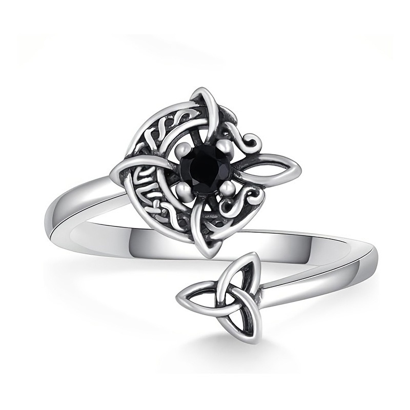 Celtic Guardian S925 Silver Black Onyx Witch Power Open Ring