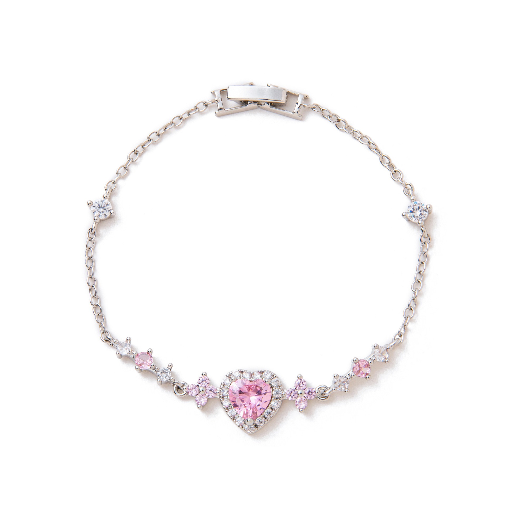Pink Heart Crown 18K Gold/Rose Gold Pink Heart Pave Bracelet