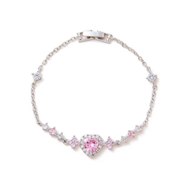 Pink Heart Crown 18K Gold/Rose Gold Pink Heart Pave Bracelet