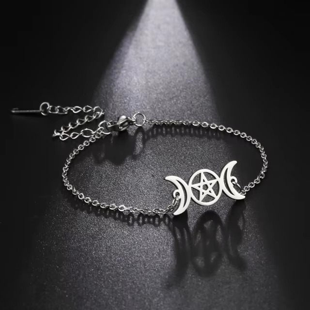 Lunar Guardian Triple Moon Pentacle Witch Bracelet