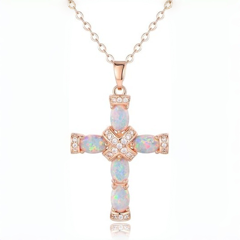 Opal Radiance Cross Necklace