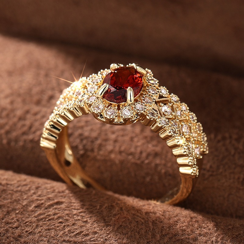 Queen of Flame Vintage Ruby Halo Ring