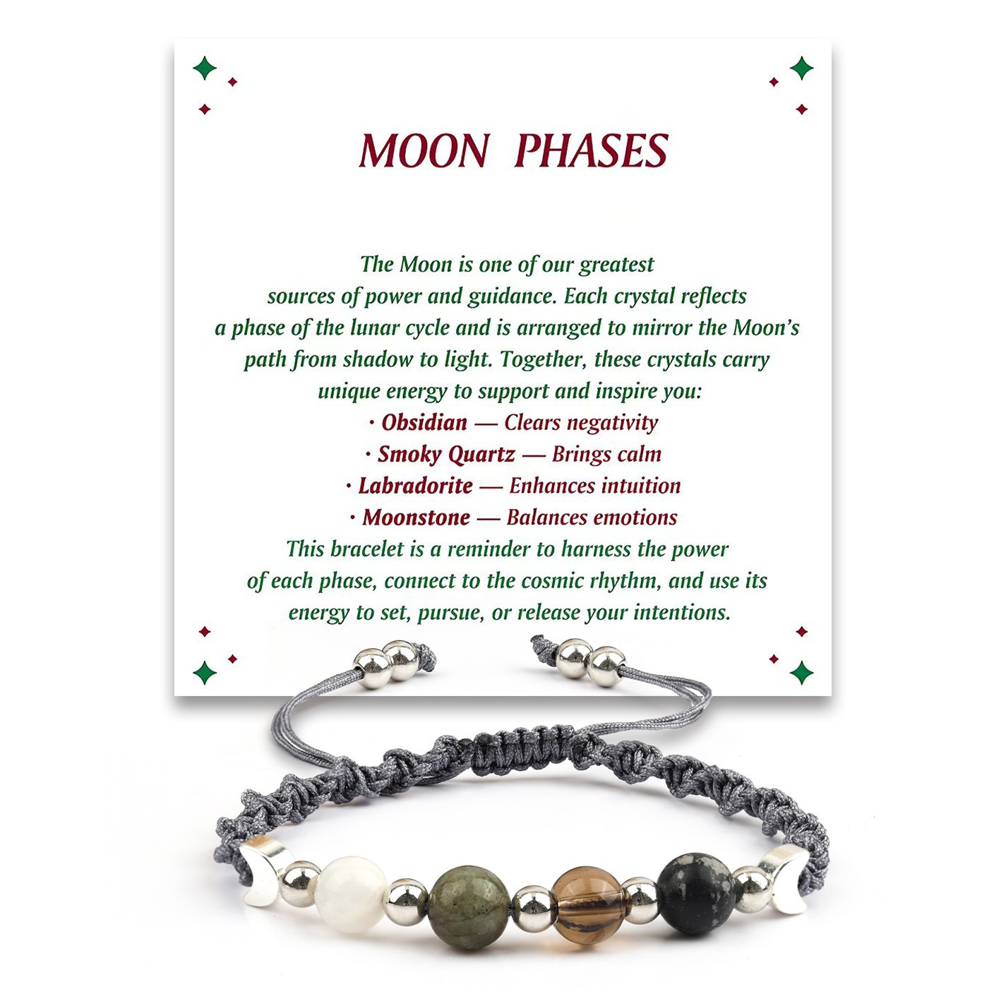 Natural Crystal Moon Phase Handwoven Bracelet