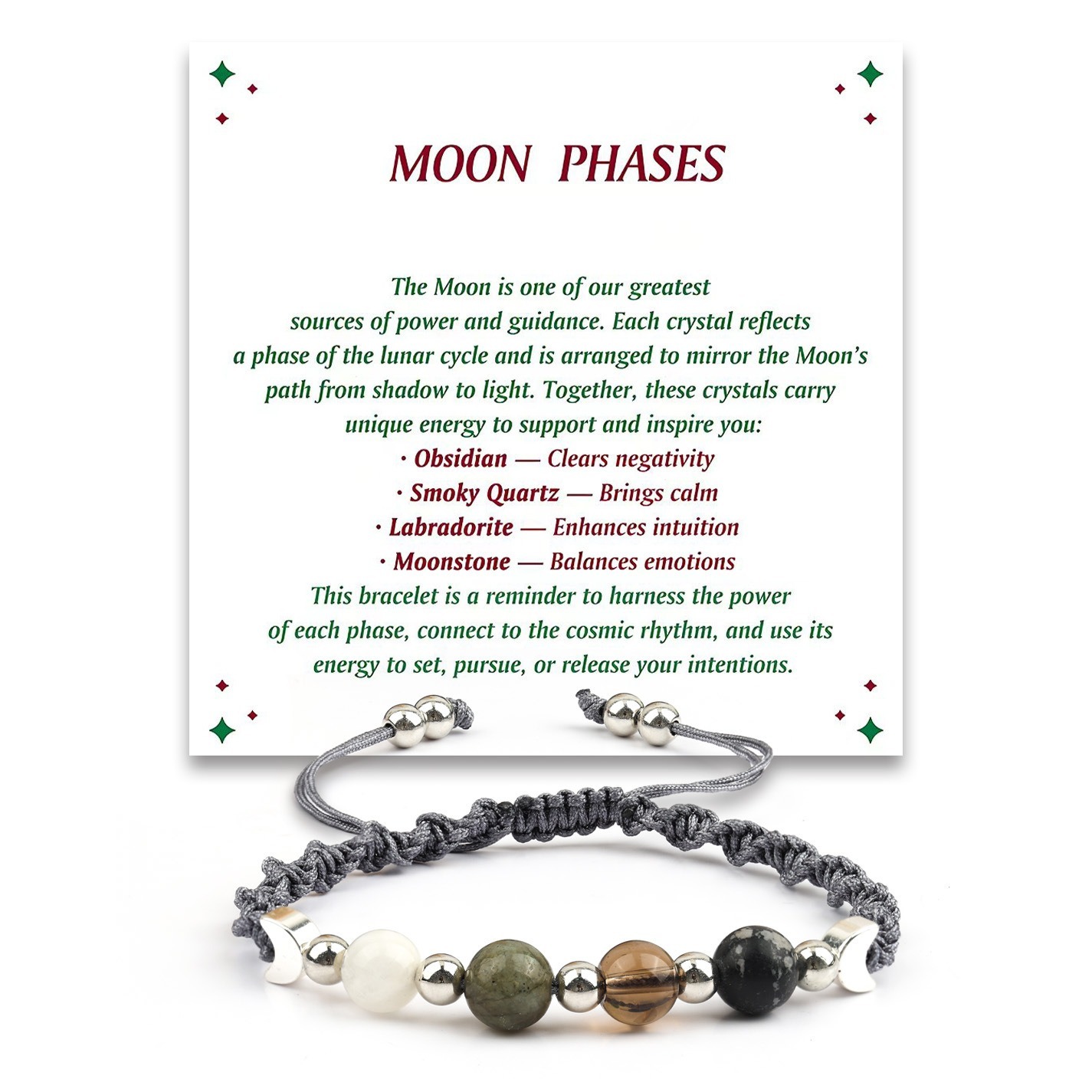 Natural Crystal Moon Phase Handwoven Bracelet