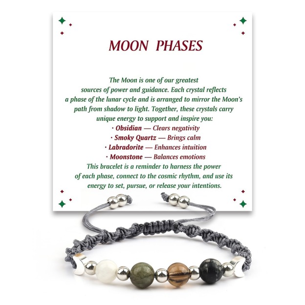 Natural Crystal Moon Phase Handwoven Bracelet