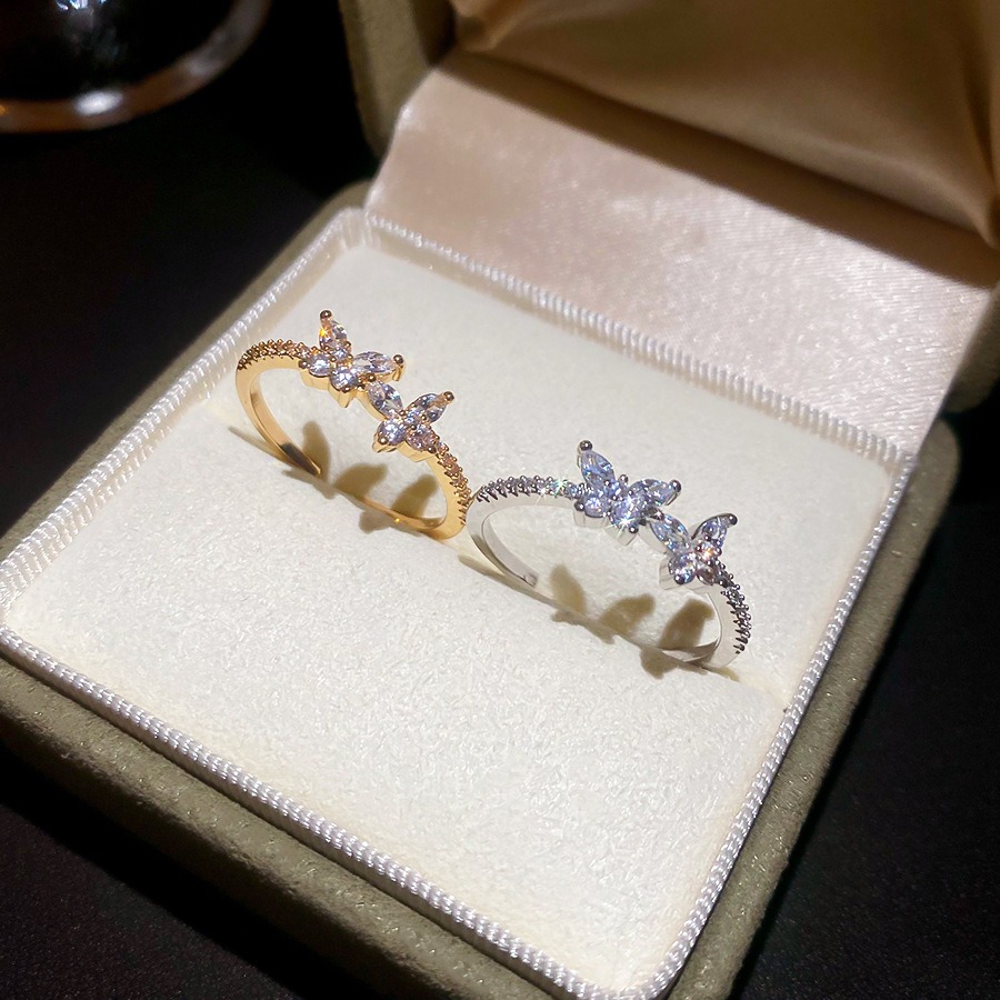 「Dual Butterfly Flutter」Marquise Cut Offset Open Ring