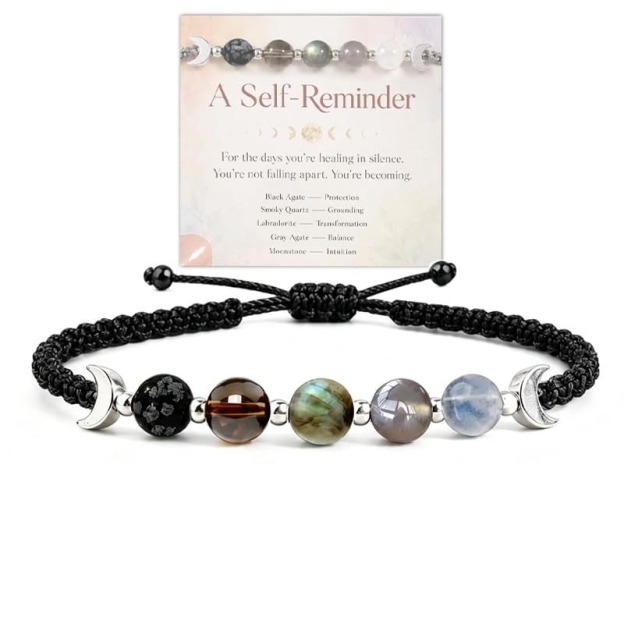 Natural Crystal Moon Phase Handwoven Bracelet