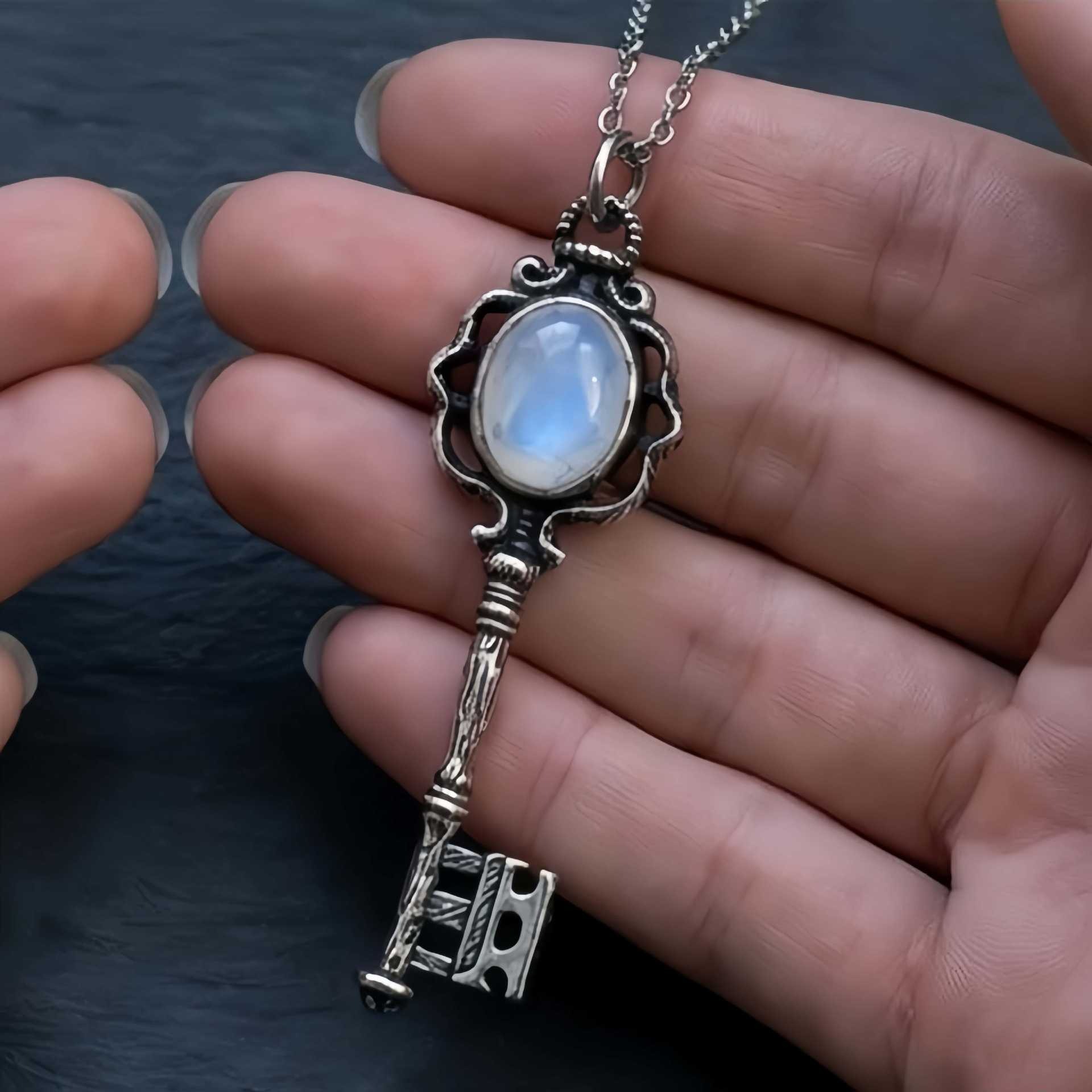 Vintage Hecate Key Natural Gemstone Necklace