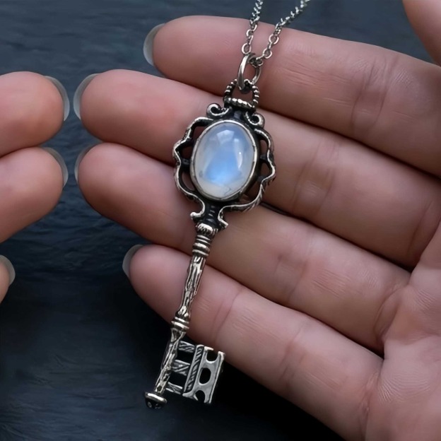 Vintage Hecate Key Natural Gemstone Necklace