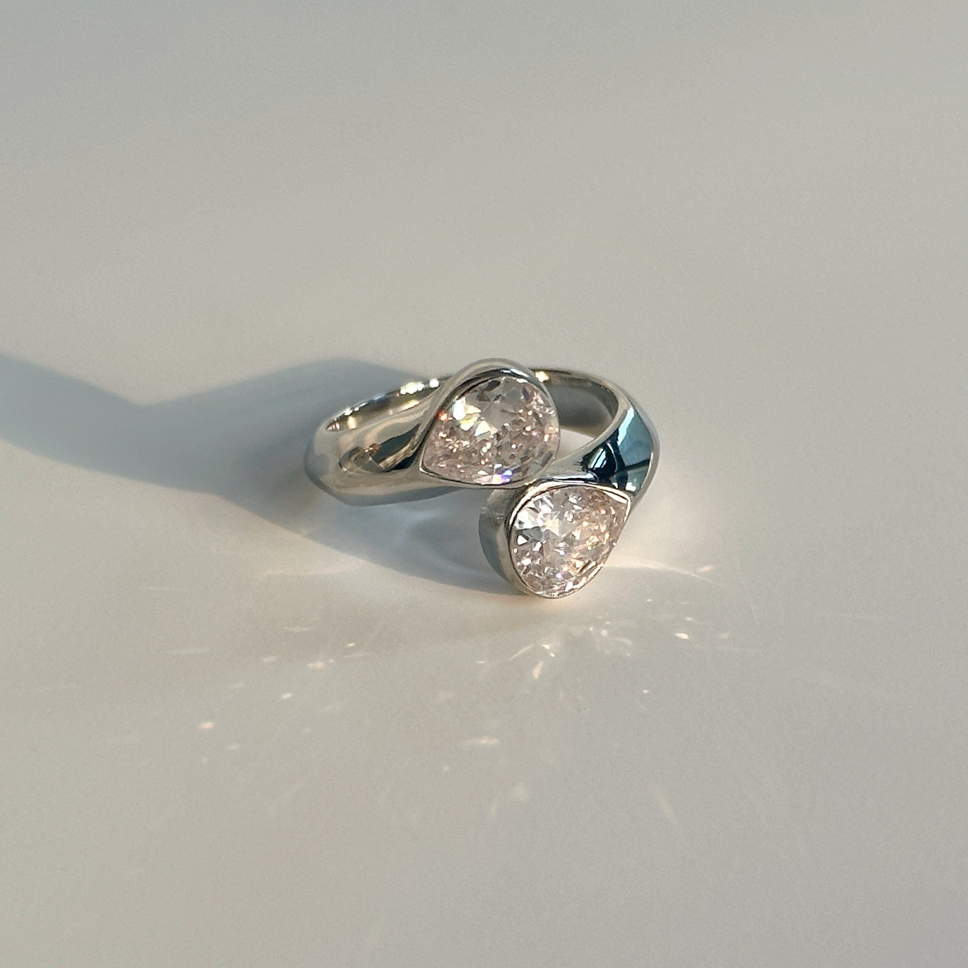 S925 Sterling Silver Double Pear-Cut Moissanite Open Ring