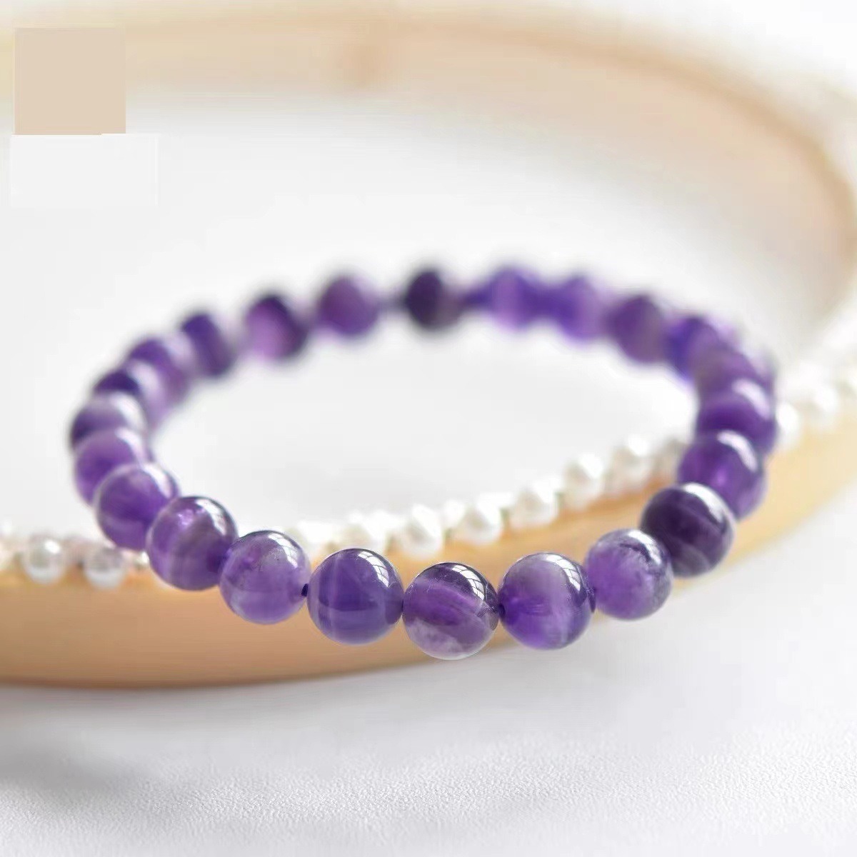 Natural Uruguay Amethyst Round Bead Bracelet