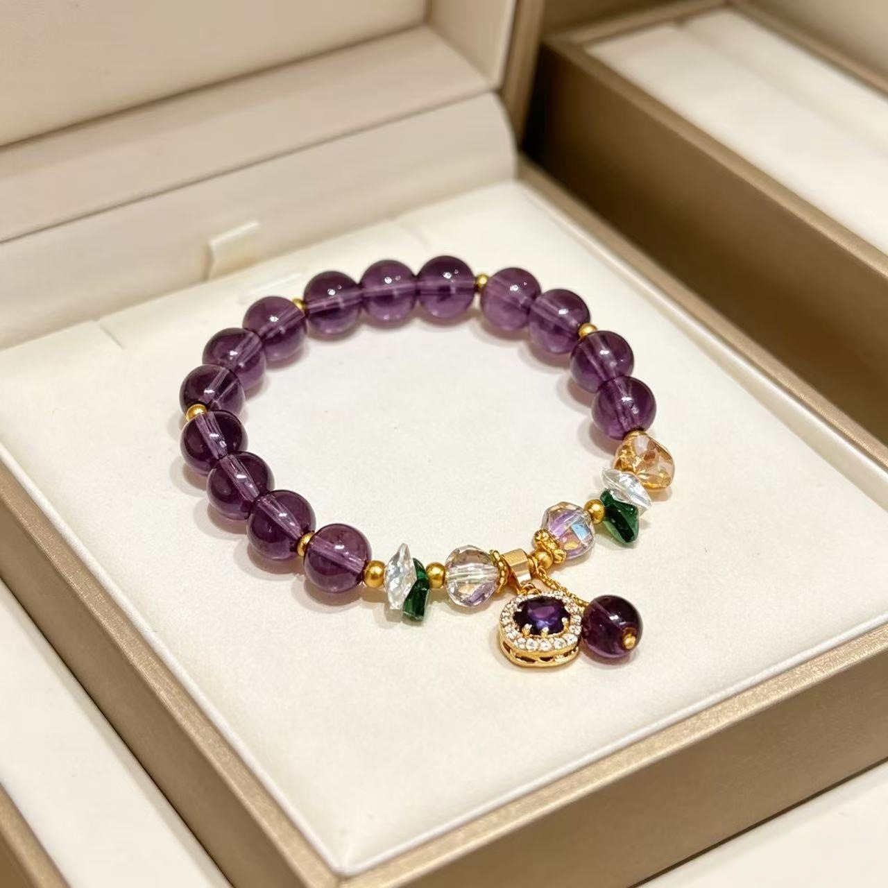 14K Gold Natural Uruguay Amethyst Handmade Beaded Bracelet