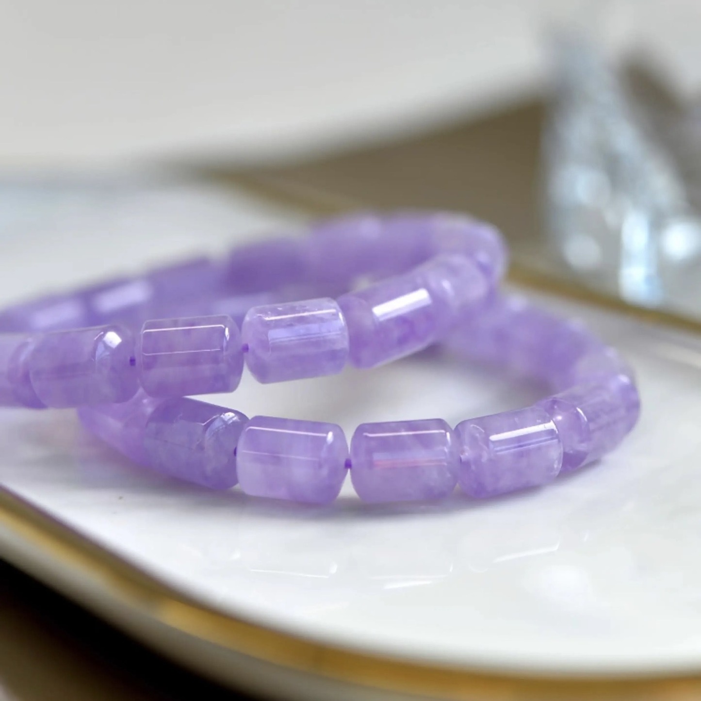 Natural Lavender Amethyst Barrel Bead Bracelet 