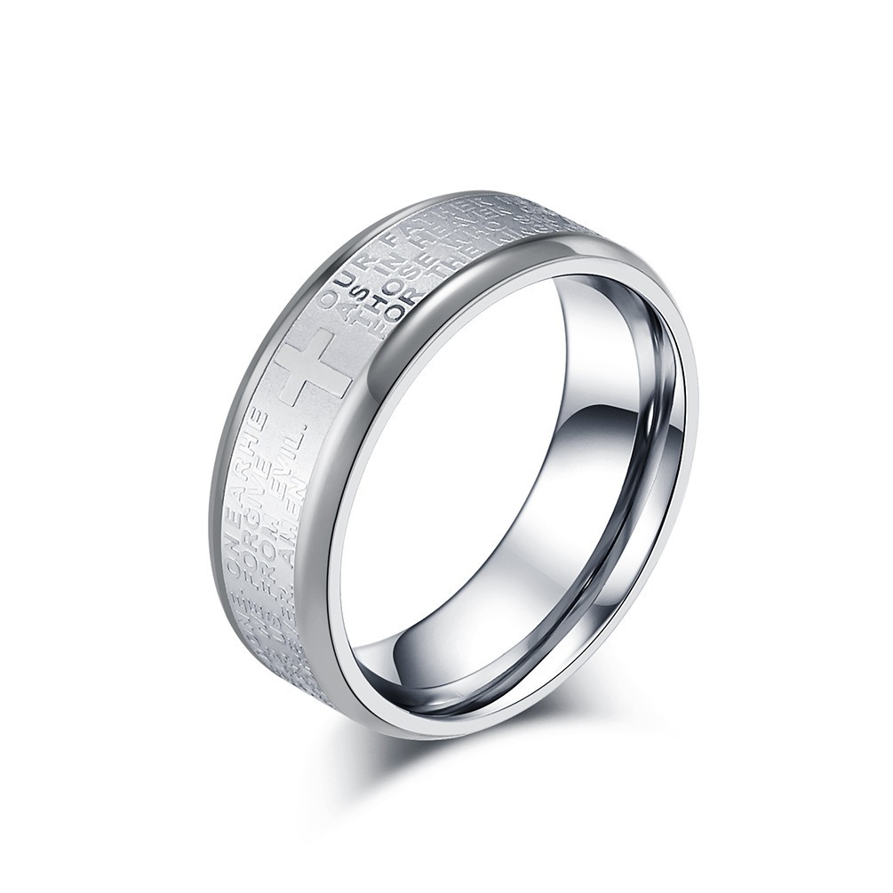 Divine Scripture Premium 316L Stainless Steel Engraved Cross Prayer Ring