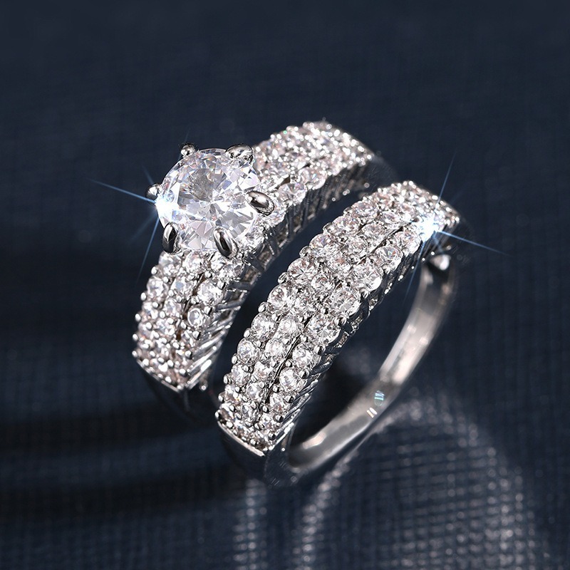 Luxury Moissanite Gold Ring Set | Center Stone & Pave Band Duo