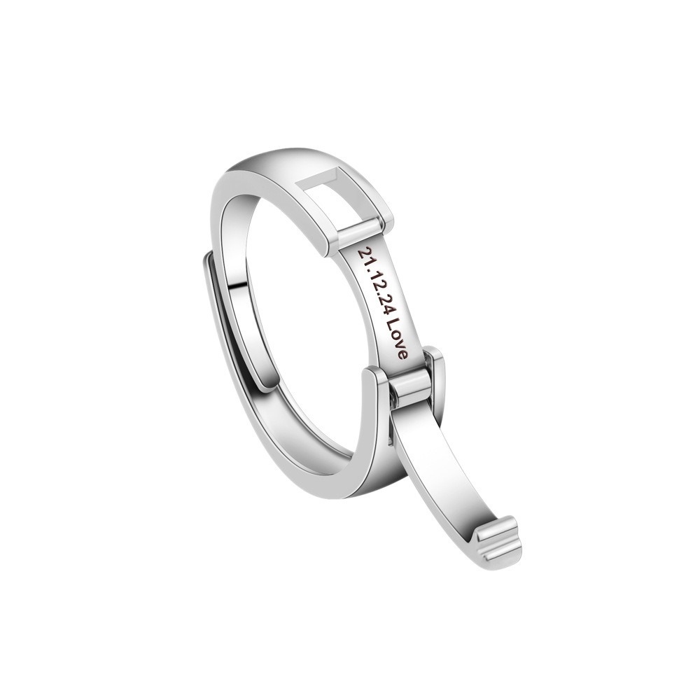 "Time Buckle" Custom Engraved Couple Rings | Personalized Date & Name Belt-Buckle Design Minimalist Matching Bands