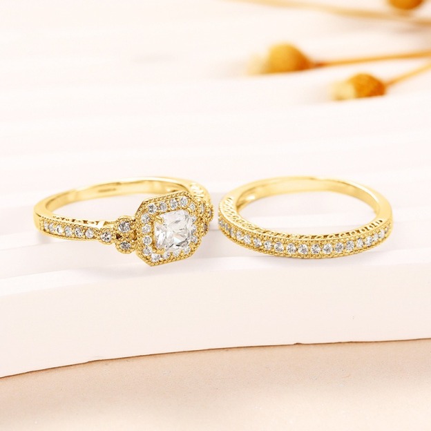 Luxe Diamond Duo Three-Tone Paved Ring Set