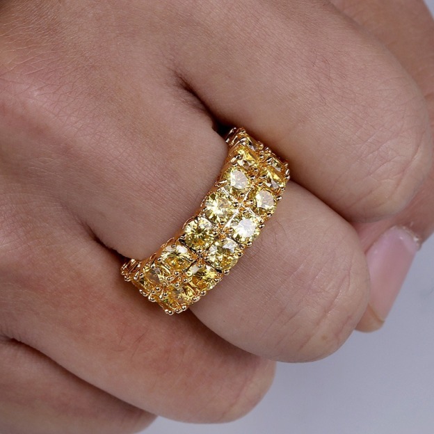 Luxury Diamond Halo Two-Tone Full Pavé Eternity Ring