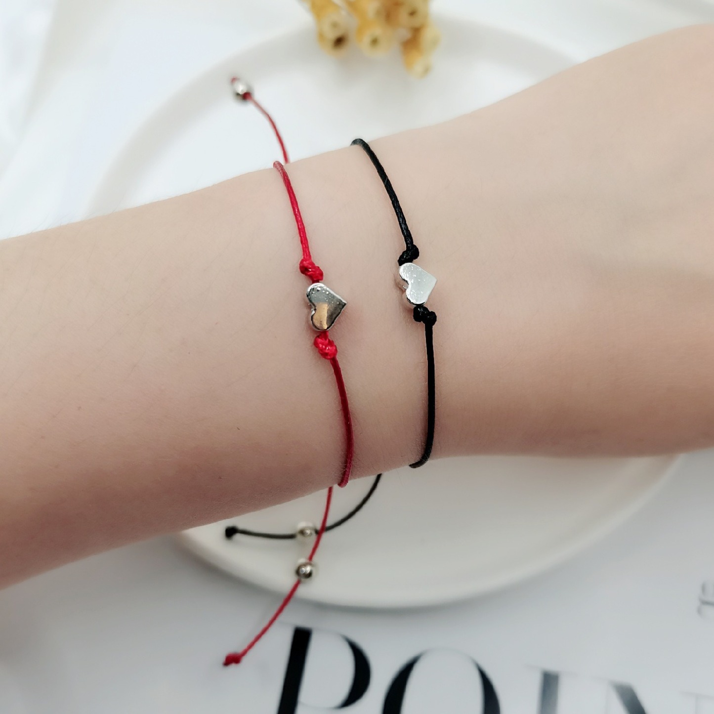 Heart String Bonding Heart Red & Black Cord Couple Bracelet Eternal Companionship on Your Wrist