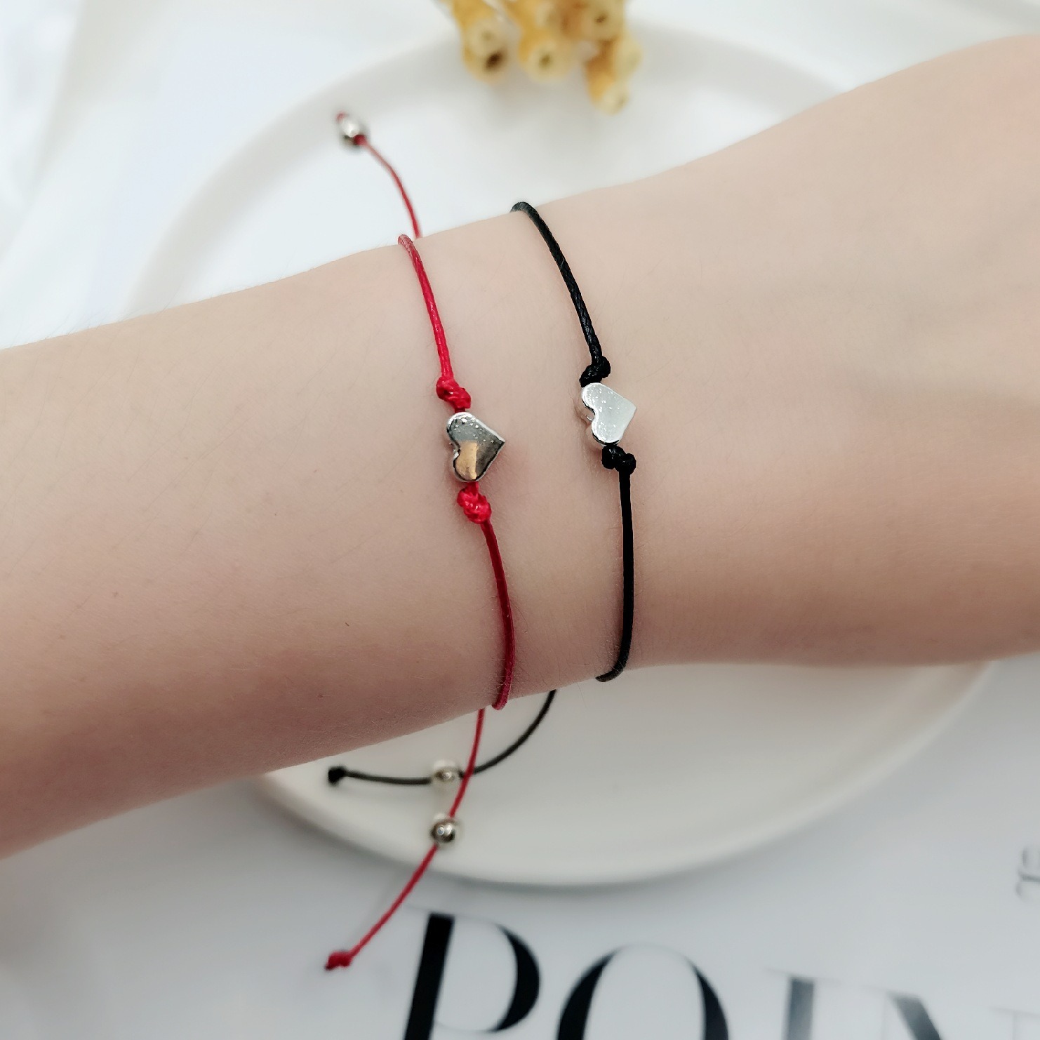 Heart String Bonding Heart Red & Black Cord Couple Bracelet Eternal Companionship on Your Wrist