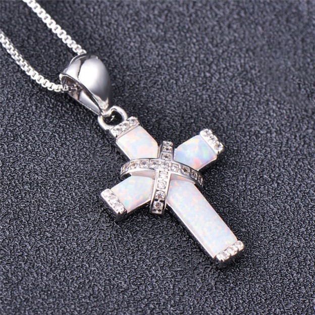 Sacred Opal Crystal Cross Necklace