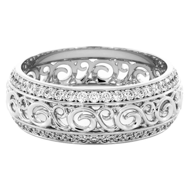 Vintage Scrollwork Tri-Tone Hollow Pave Diamond Ring