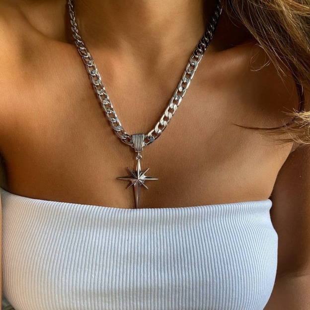 Starlight Guidance Two-Tone Cuban Link Starburst Necklace