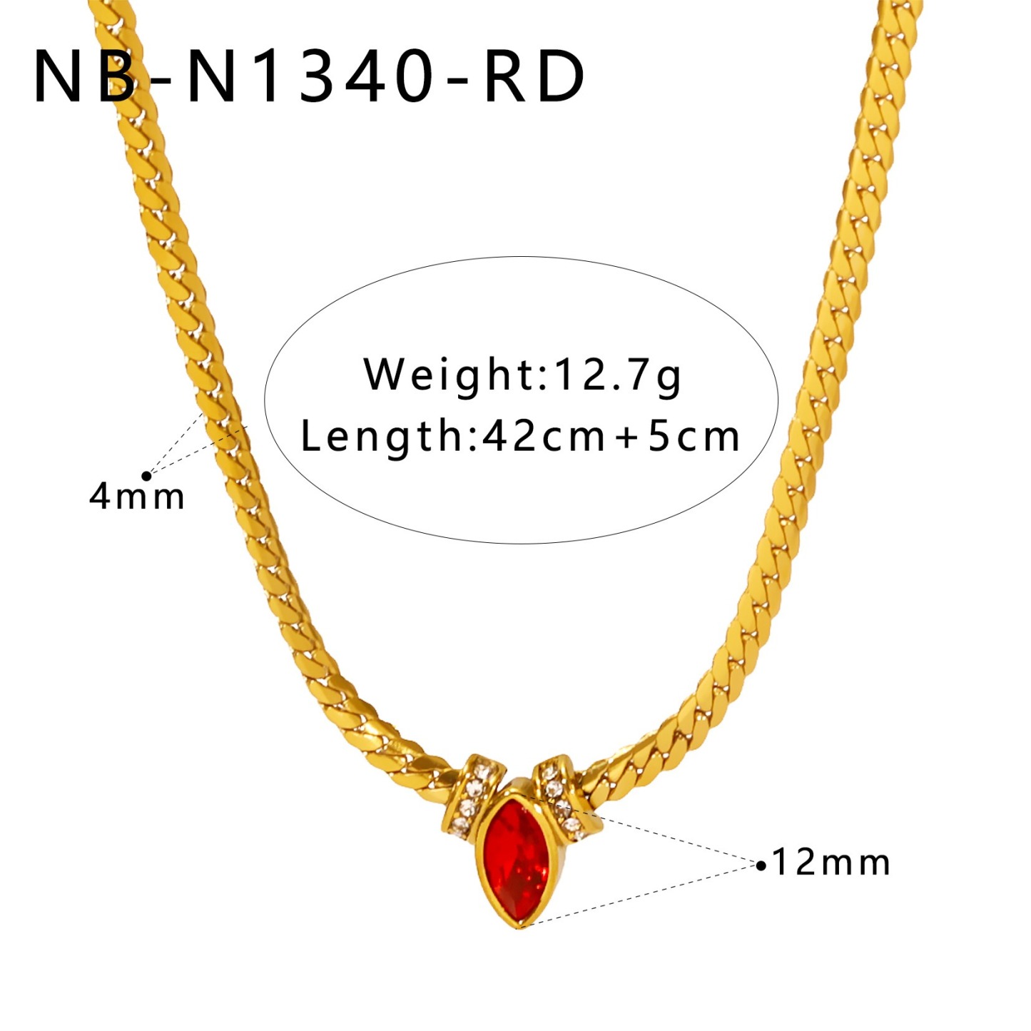 Marquise Gemstone Thin Gold Cuban Link Necklace