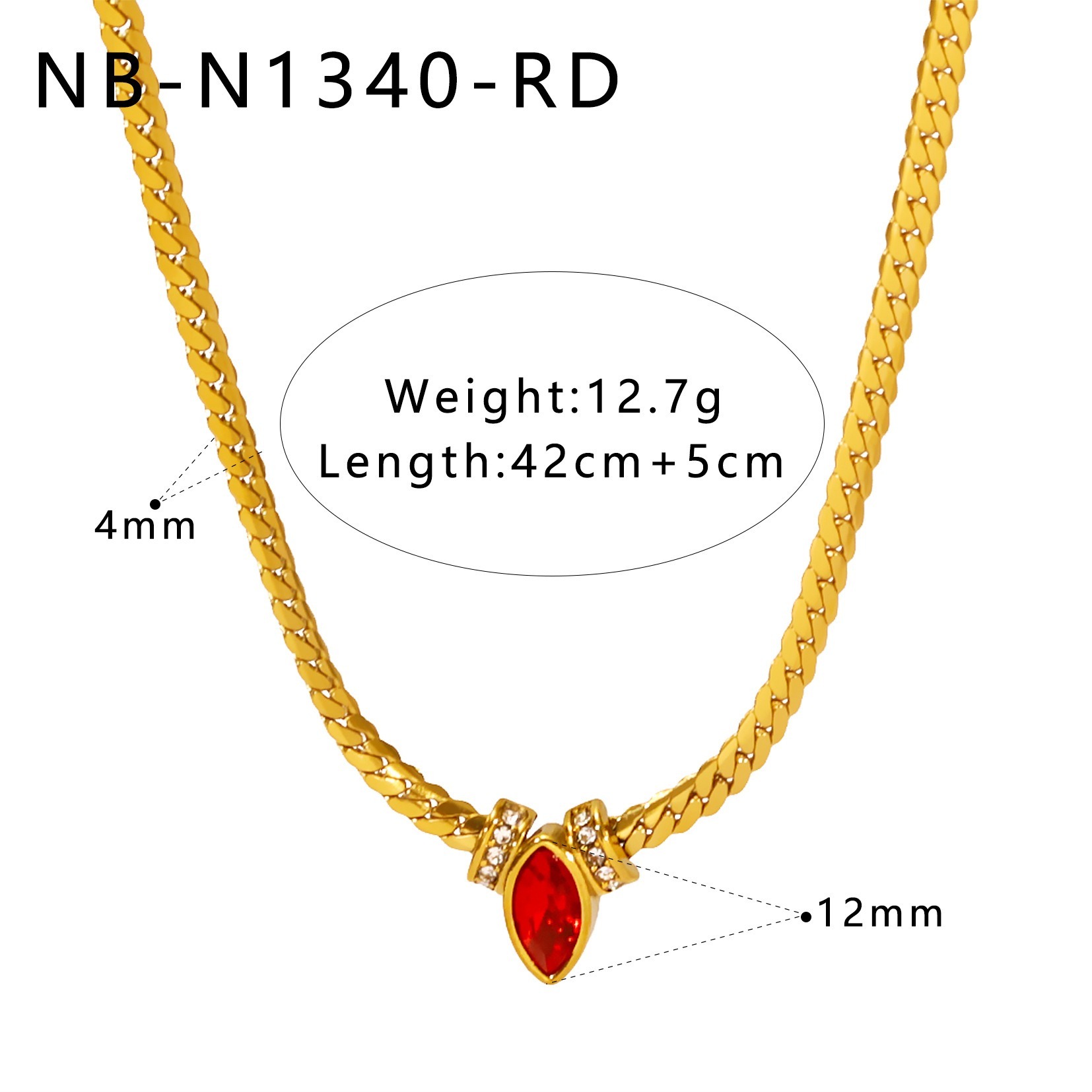 Marquise Gemstone Thin Gold Cuban Link Necklace