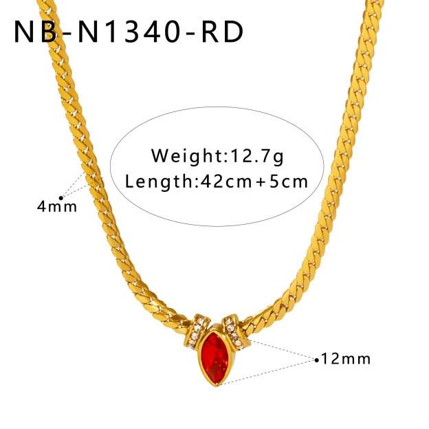Marquise Gemstone Thin Gold Cuban Link Necklace