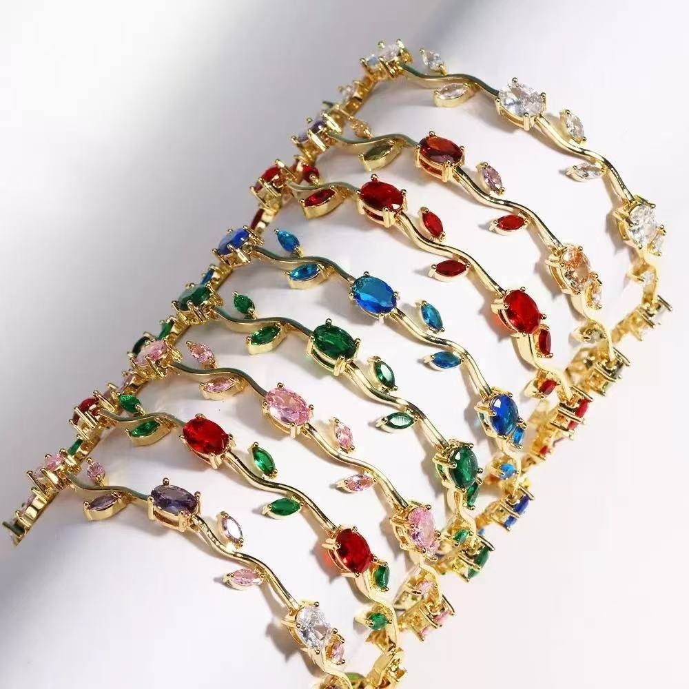 Spring Sprig Gemstone Two-Tone Leaf Bracelet