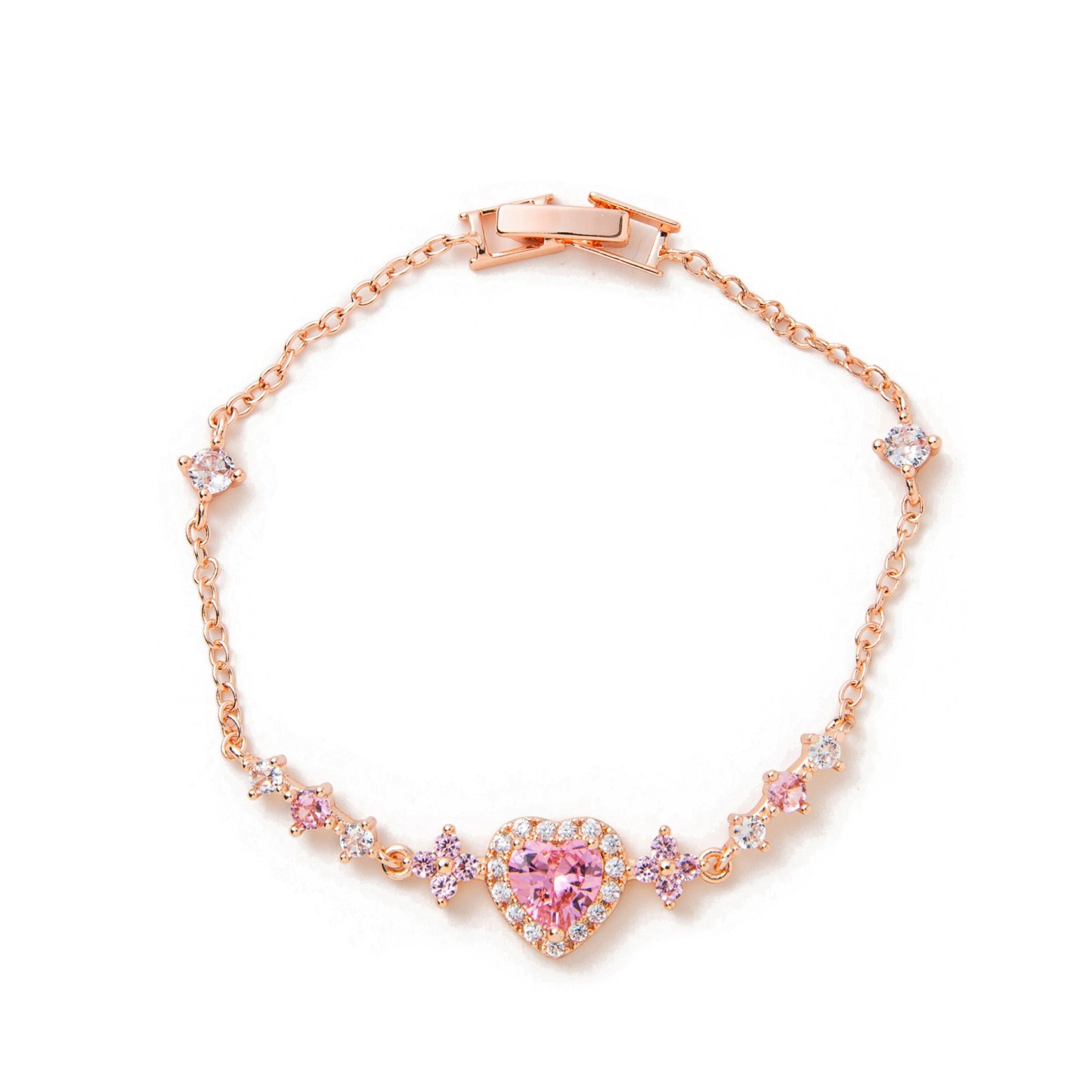 Pink Heart Crown 18K Gold/Rose Gold Pink Heart Pave Bracelet