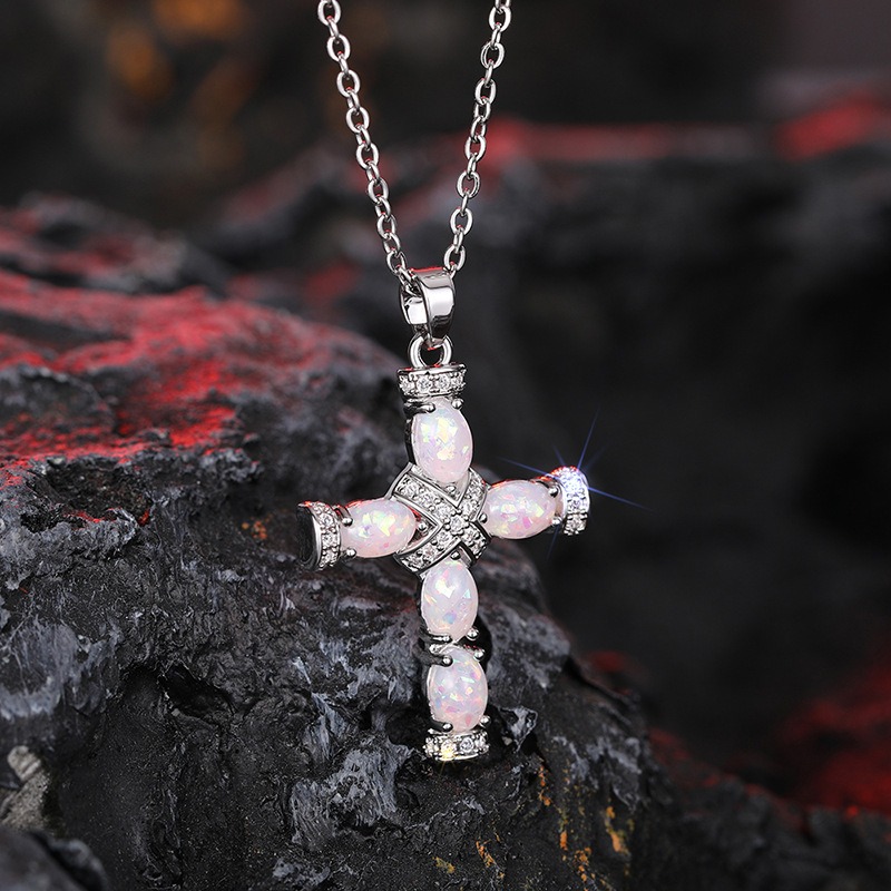 Opal Radiance Cross Necklace